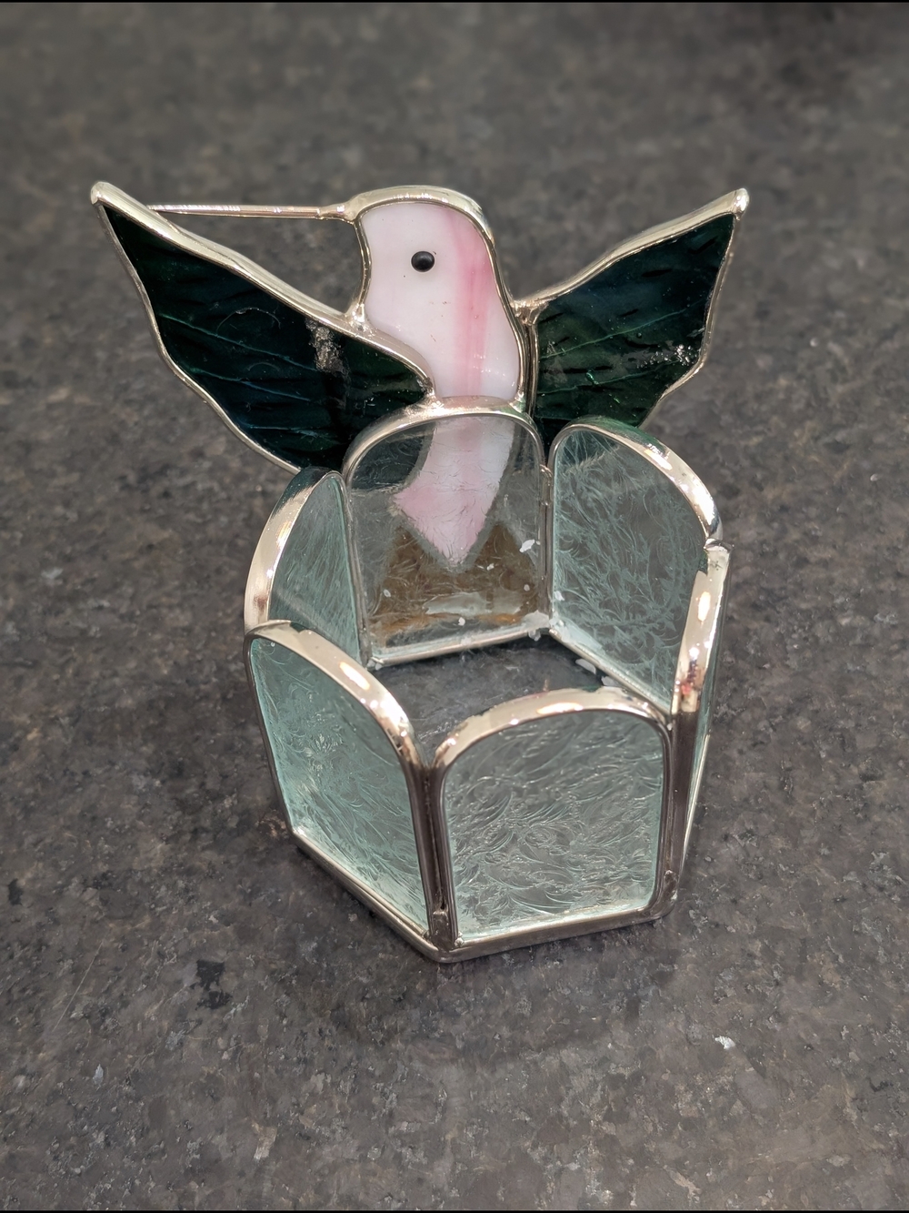 Handmade Stained Glass Hummingbird Candle Holder - Picture 3 of 4